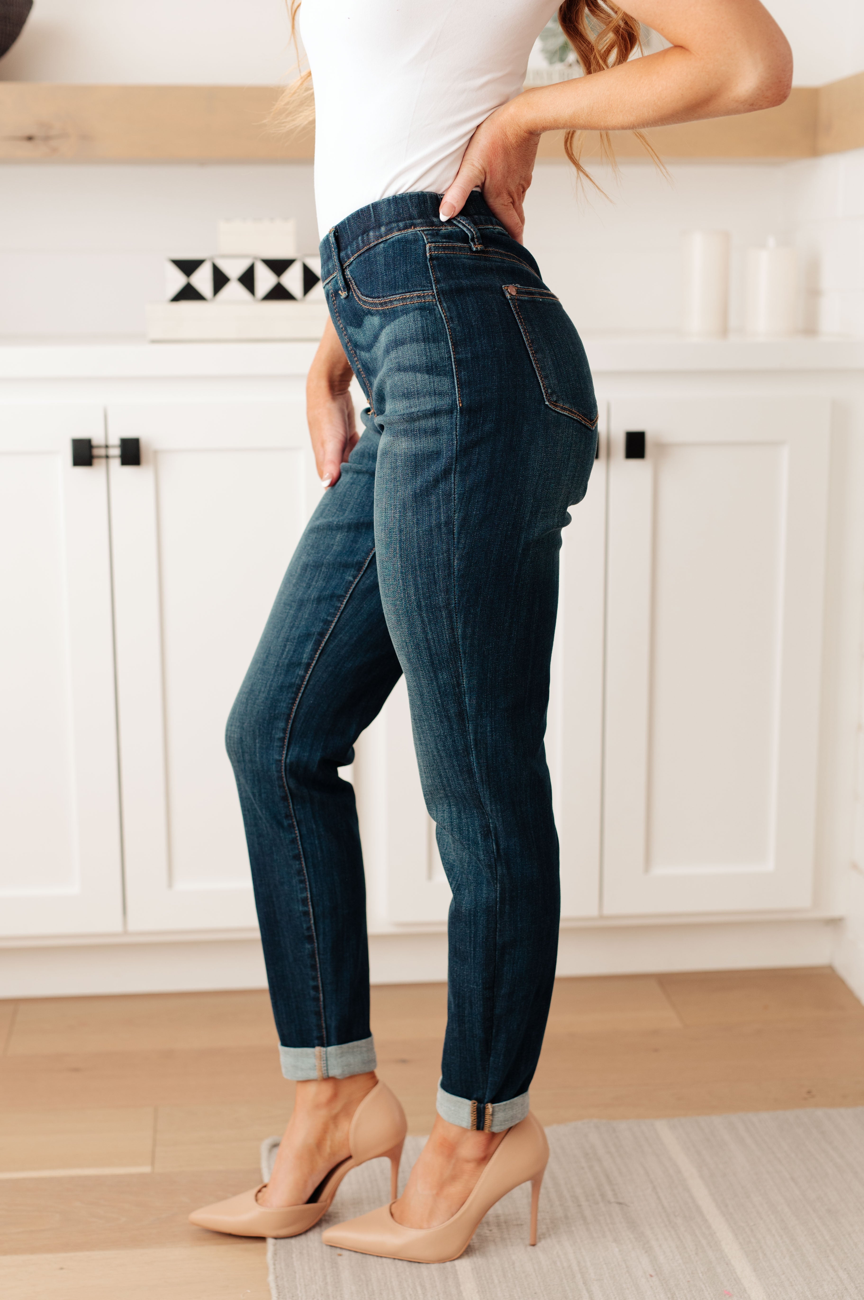 High Rise Pull On Double Cuff Slim Judy Blue Jeans
