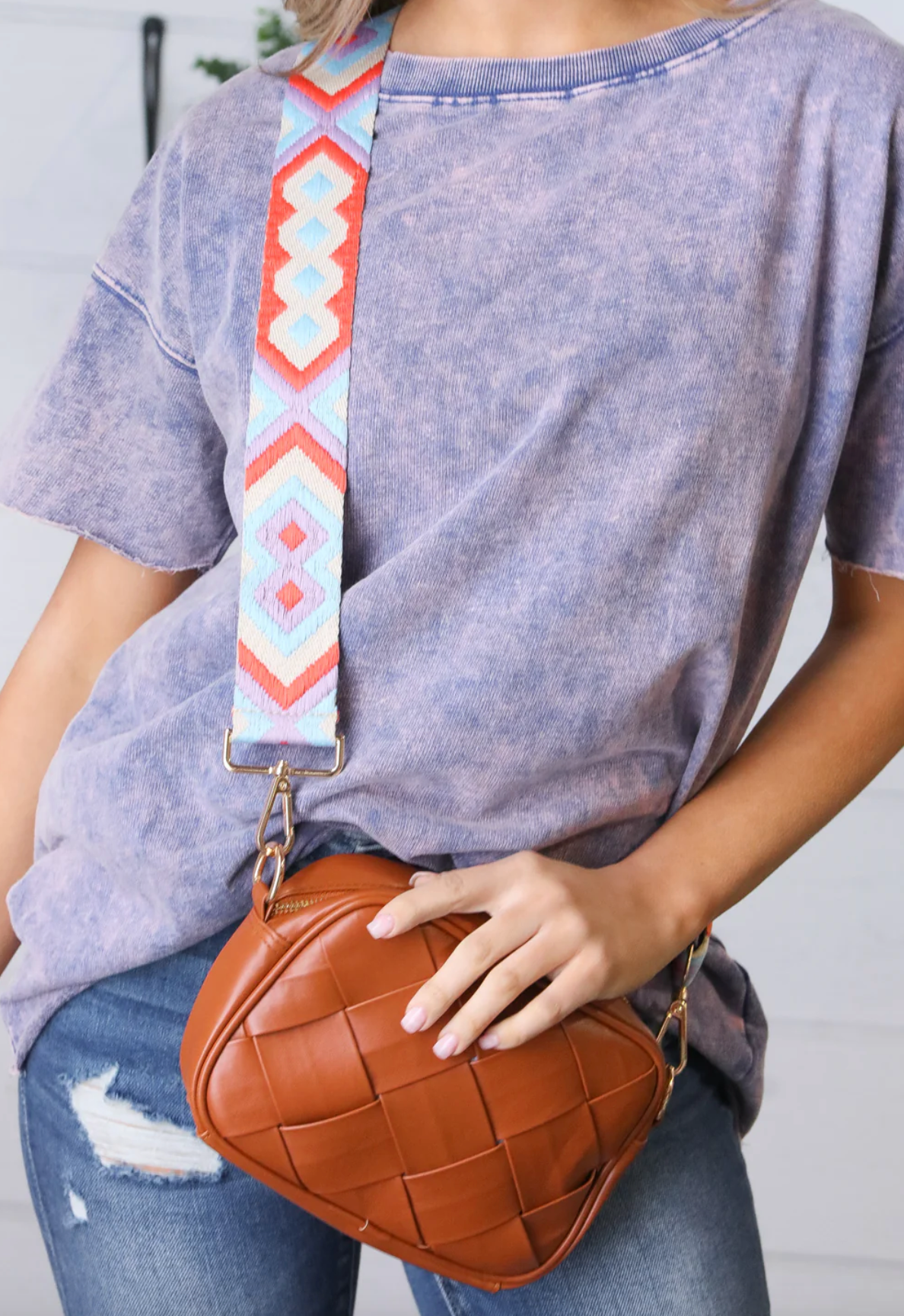 Camel Woven Faux Leather Guitar Strap Crossbody Bag *FINAL SALE*