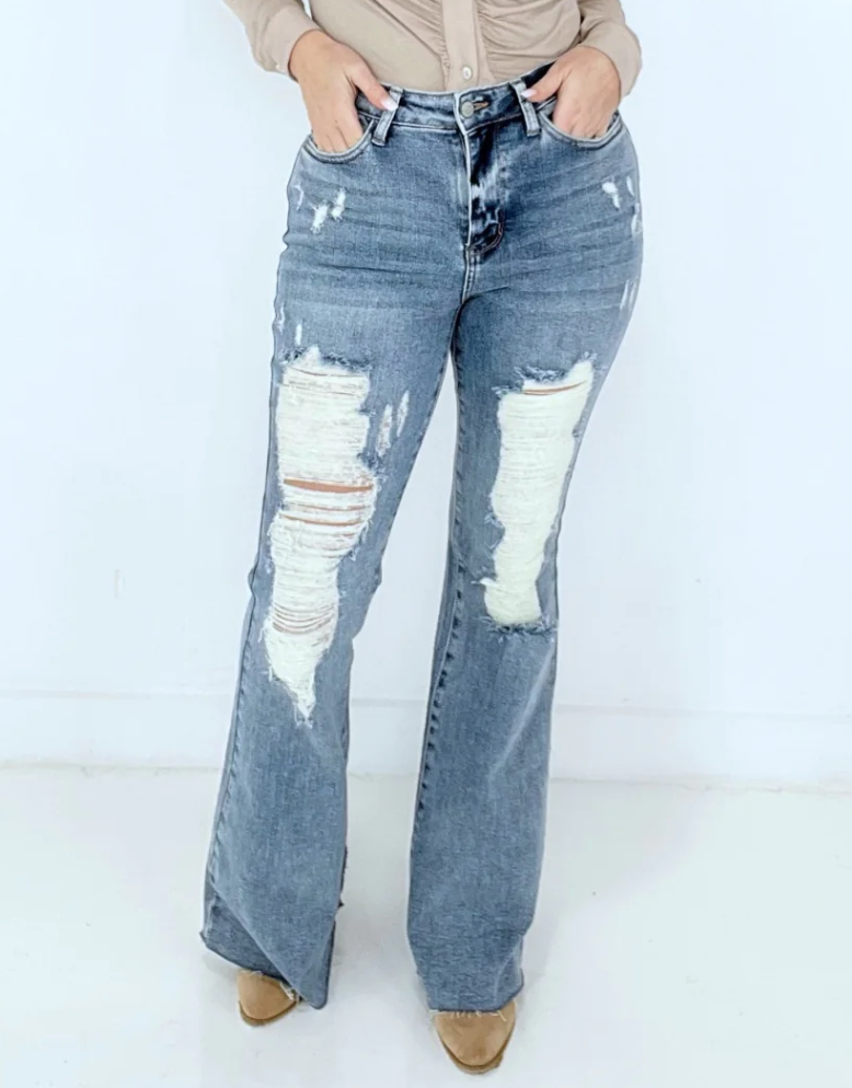 Light Wash Knee Destroy Judy Blue Flares