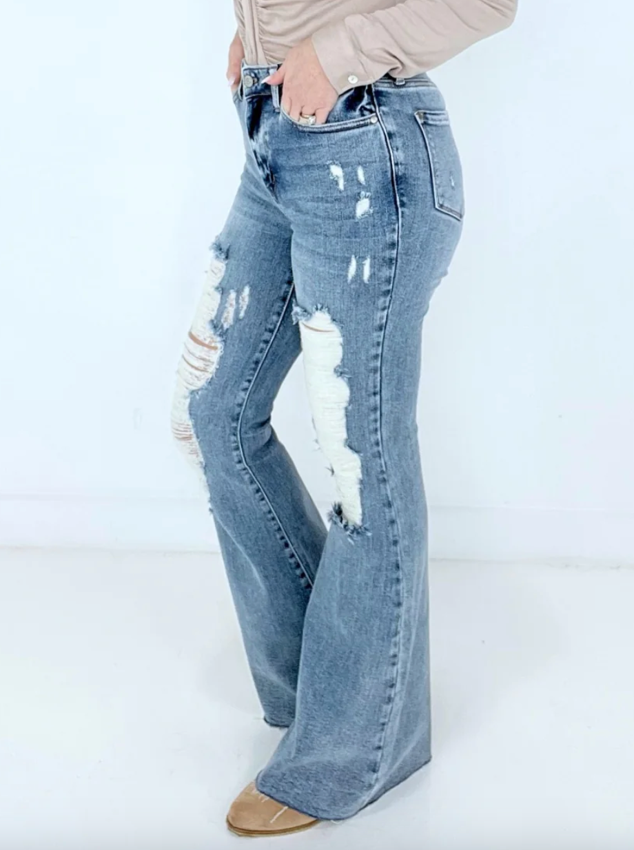 Light Wash Knee Destroy Judy Blue Flares