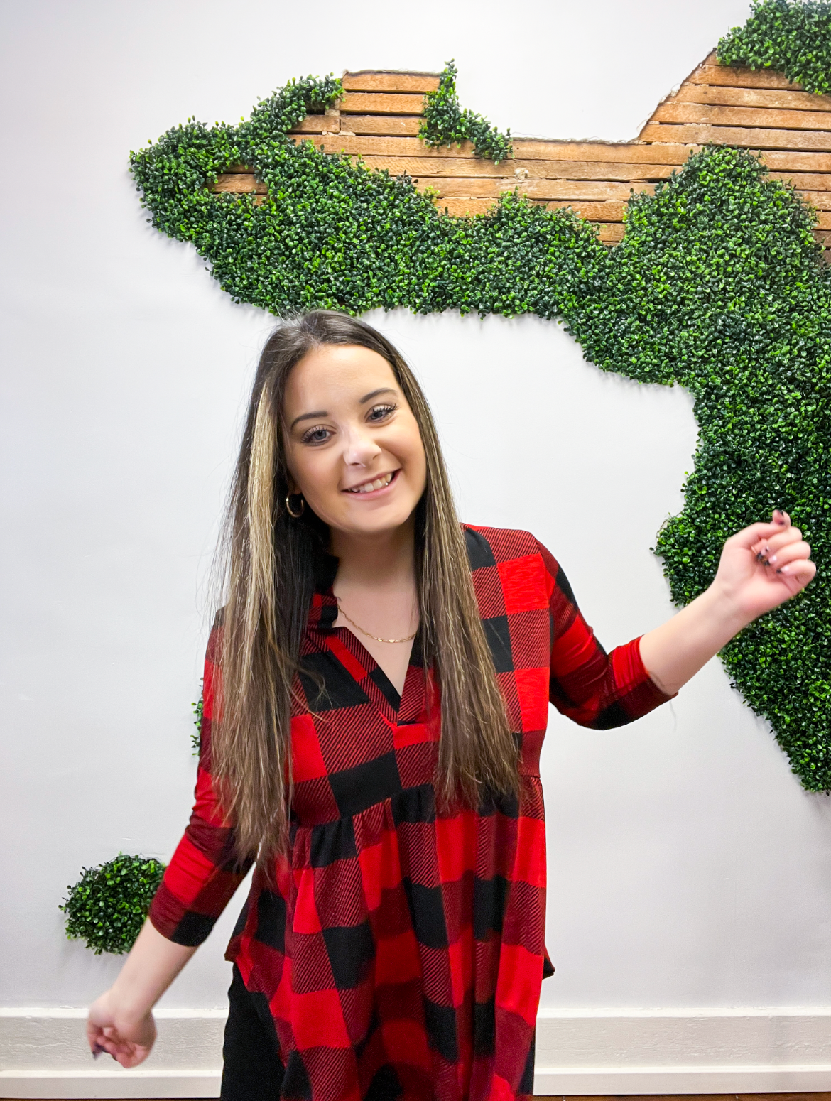 Run Rudolph Run Plaid Babydoll Top - Red