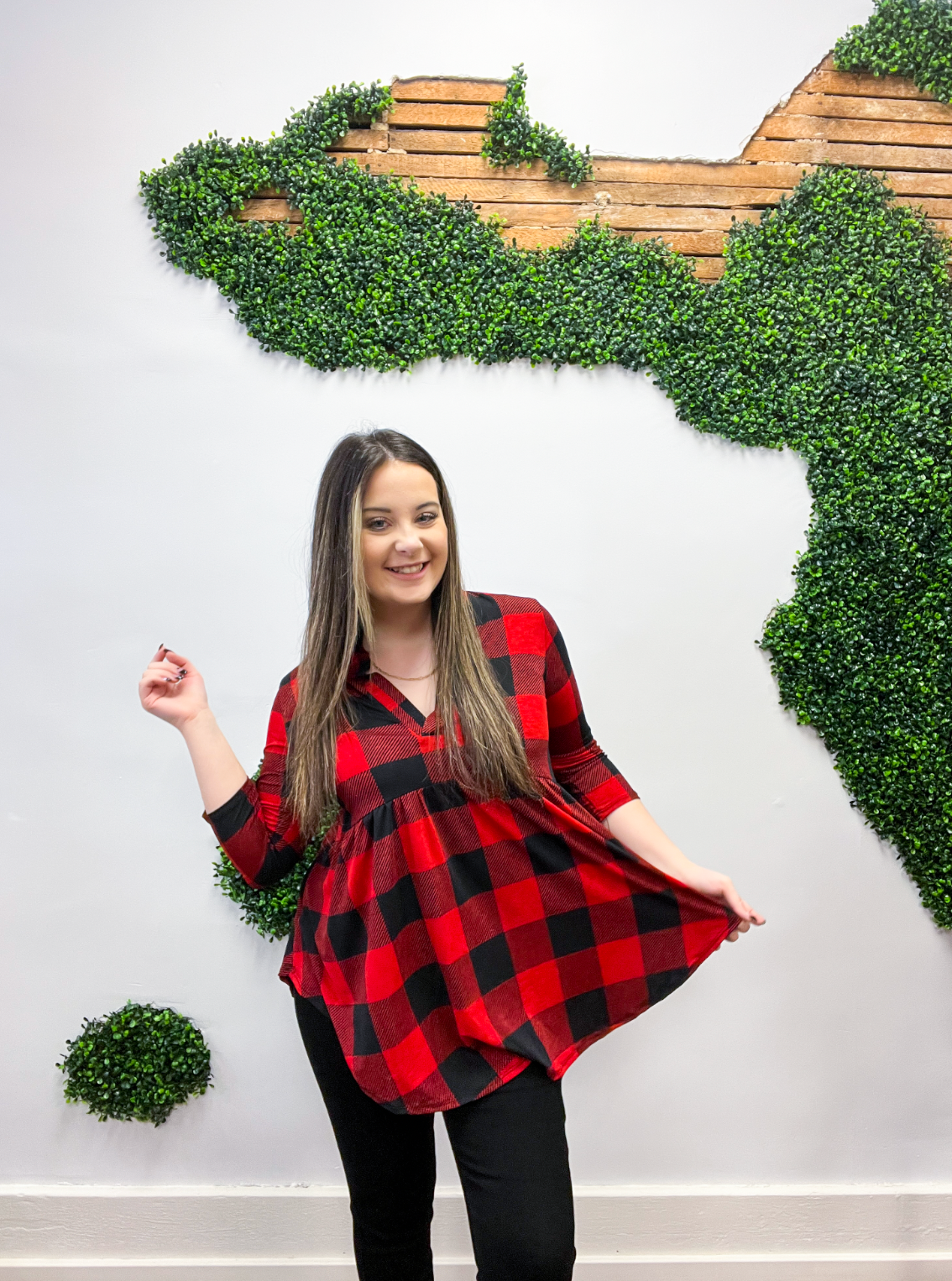 Run Rudolph Run Plaid Babydoll Top - Red