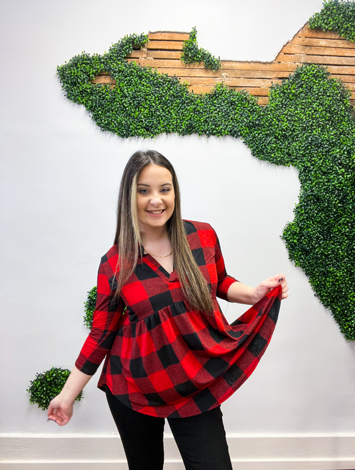Run Rudolph Run Plaid Babydoll Top - Red