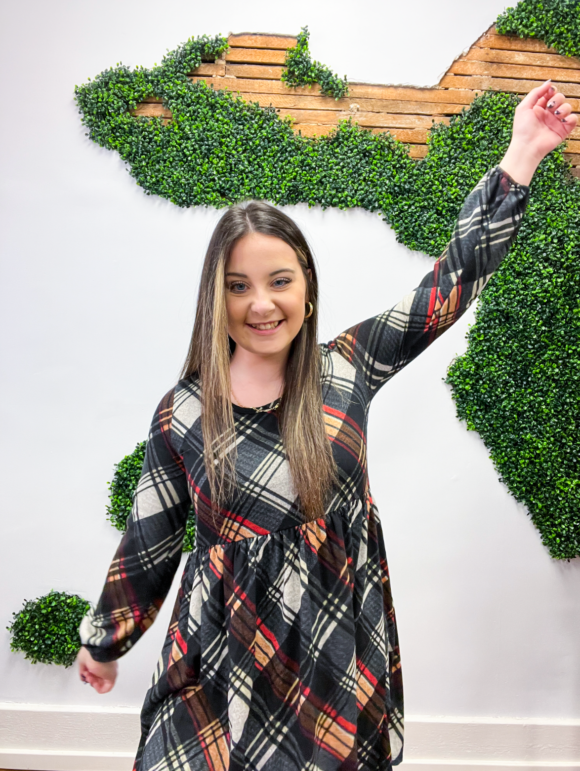 Mad For Plaid Long Sleeve Dress