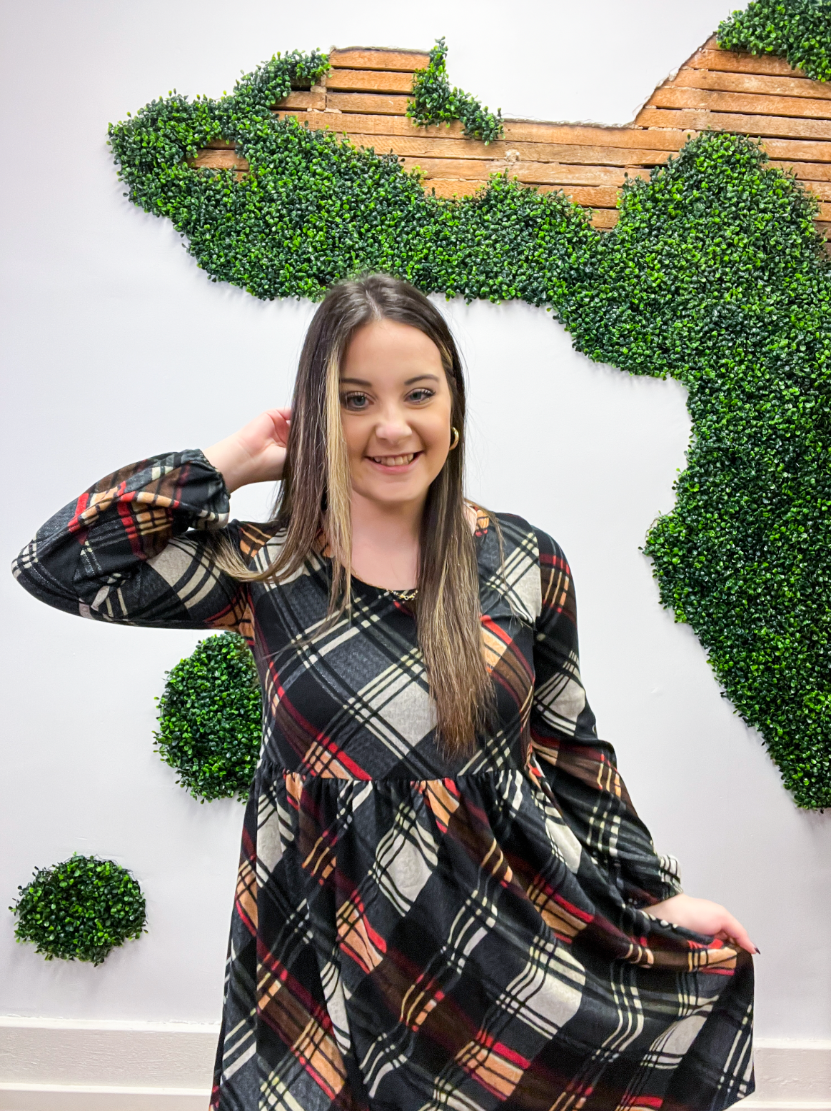 Mad For Plaid Long Sleeve Dress