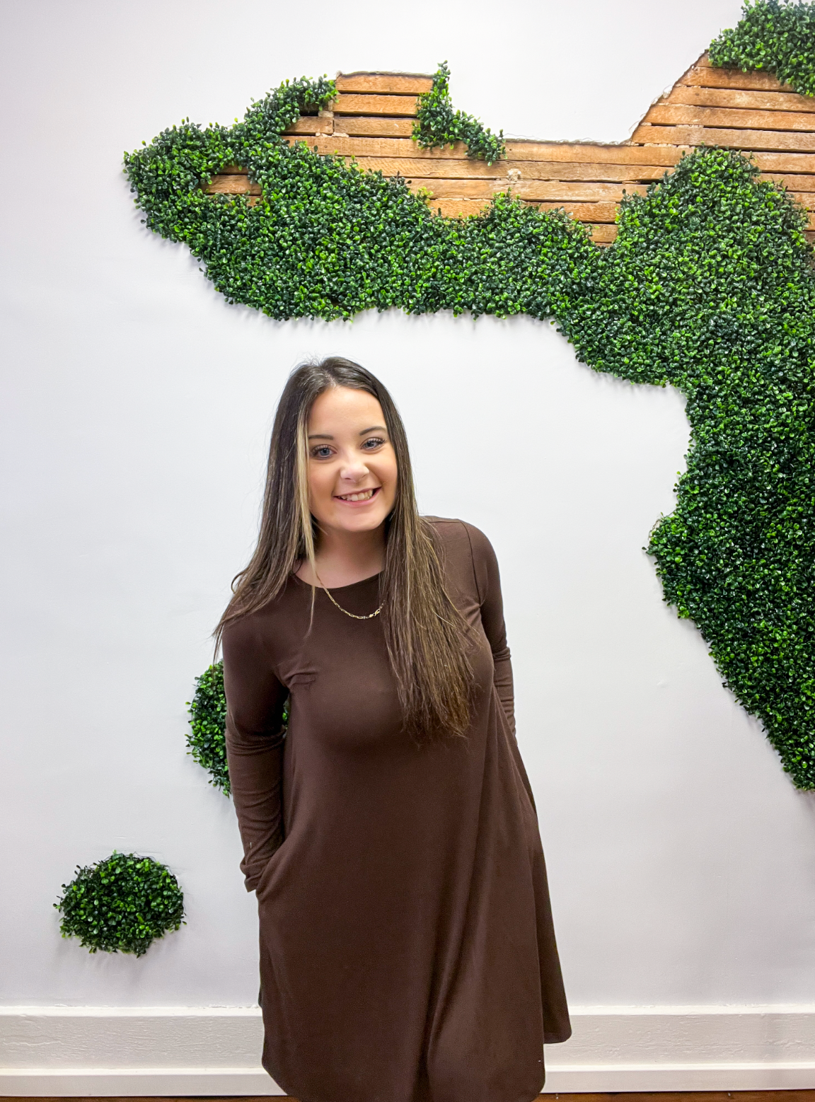 Essential Long Sleeve Flare Dress with Pockets - Brown