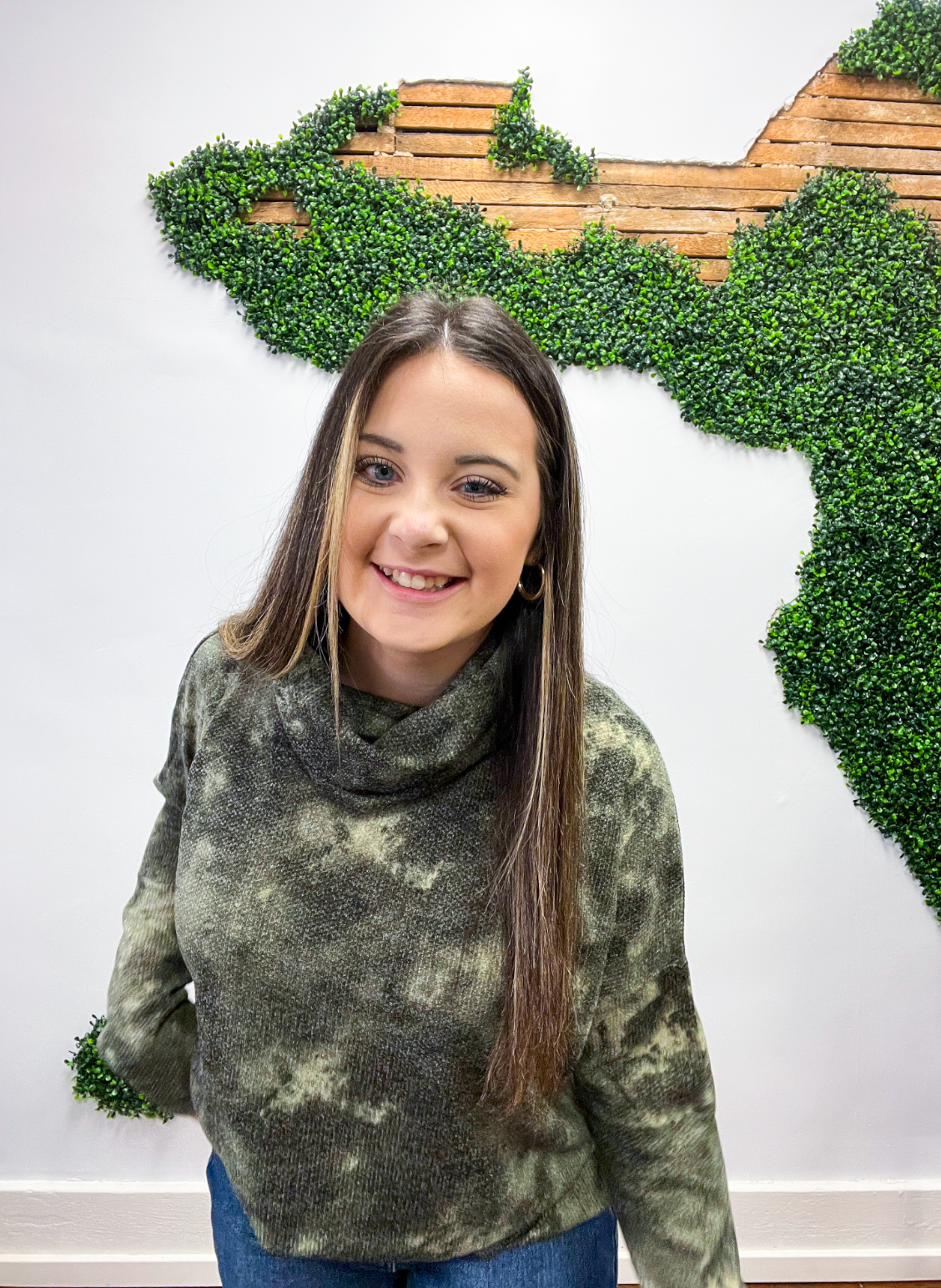Essential Oversized Tie Dye Cowl Neck Sweater - Olive