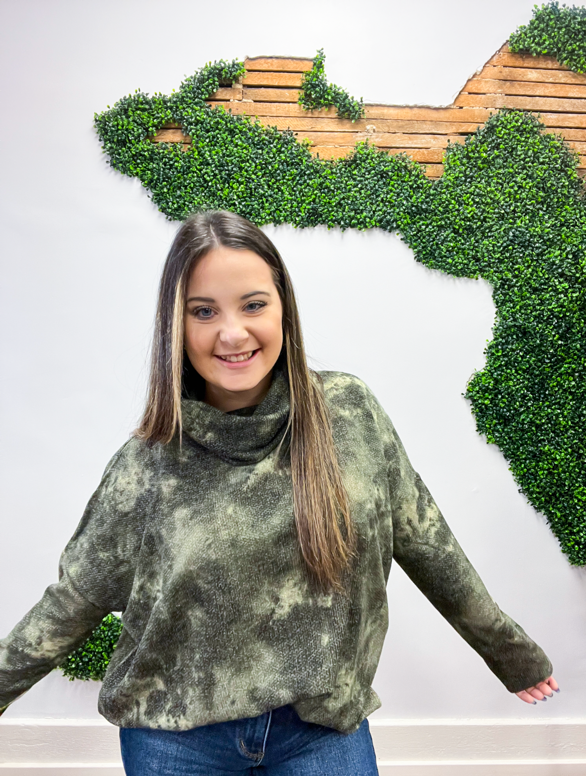 Essential Oversized Tie Dye Cowl Neck Sweater - Olive
