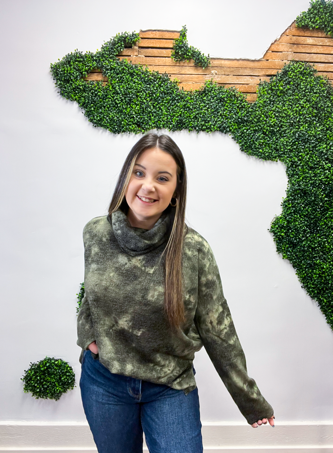 Essential Oversized Tie Dye Cowl Neck Sweater - Olive
