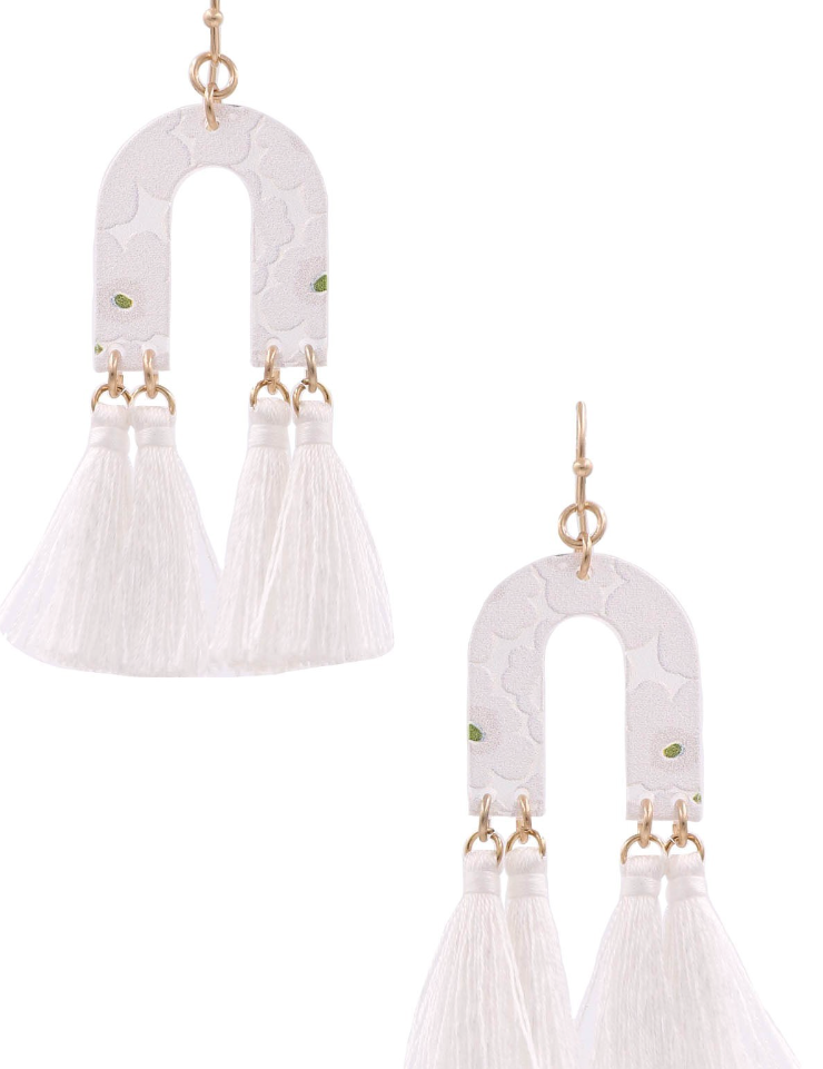 Acrylic Crescent Floral Tassel Drop Earrings *Final Sale*