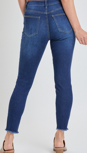 High Rise Distressed Hem Tummy Control Skinny Jeans by RFM - Dark Wash *FINAL SALE*