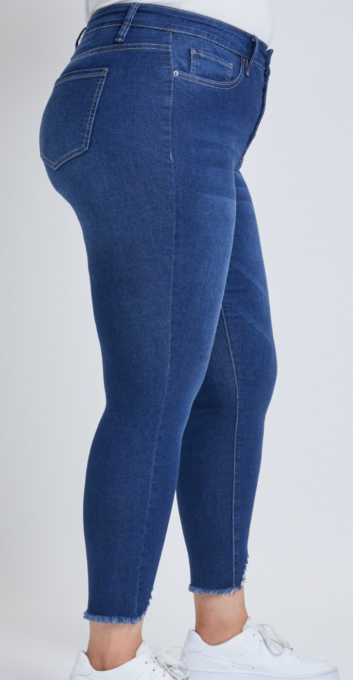 High Rise Distressed Hem Tummy Control Skinny Jeans by RFM - Dark Wash *FINAL SALE*