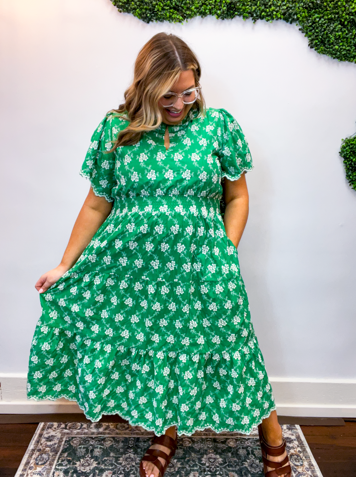 Emerald Garden Embroidered Midi Dress *75% OFF* DISCOUNT AUTOMATIC * A