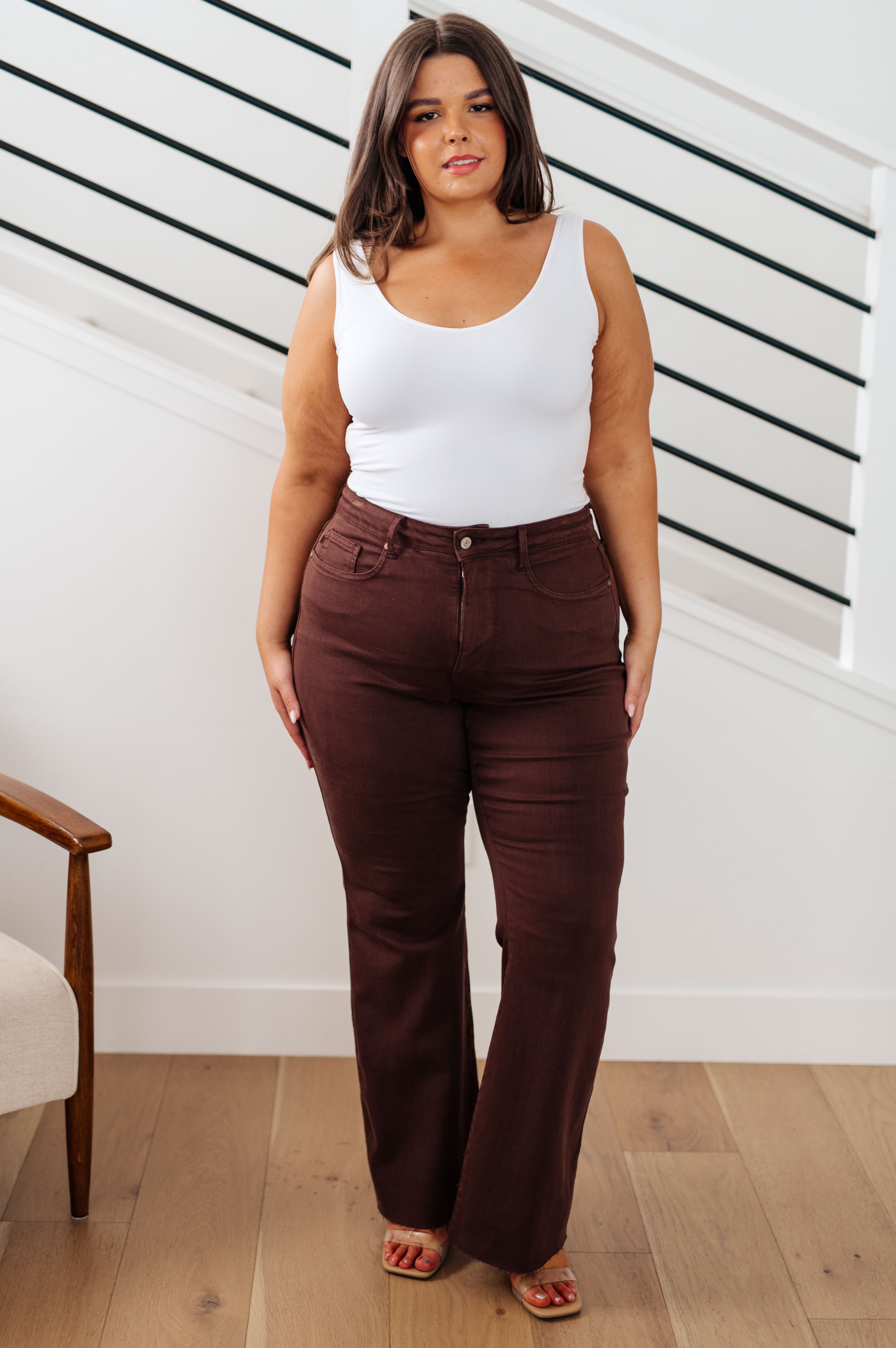 High Rise Tummy Control Flare Judy Blue Jeans in Espresso
