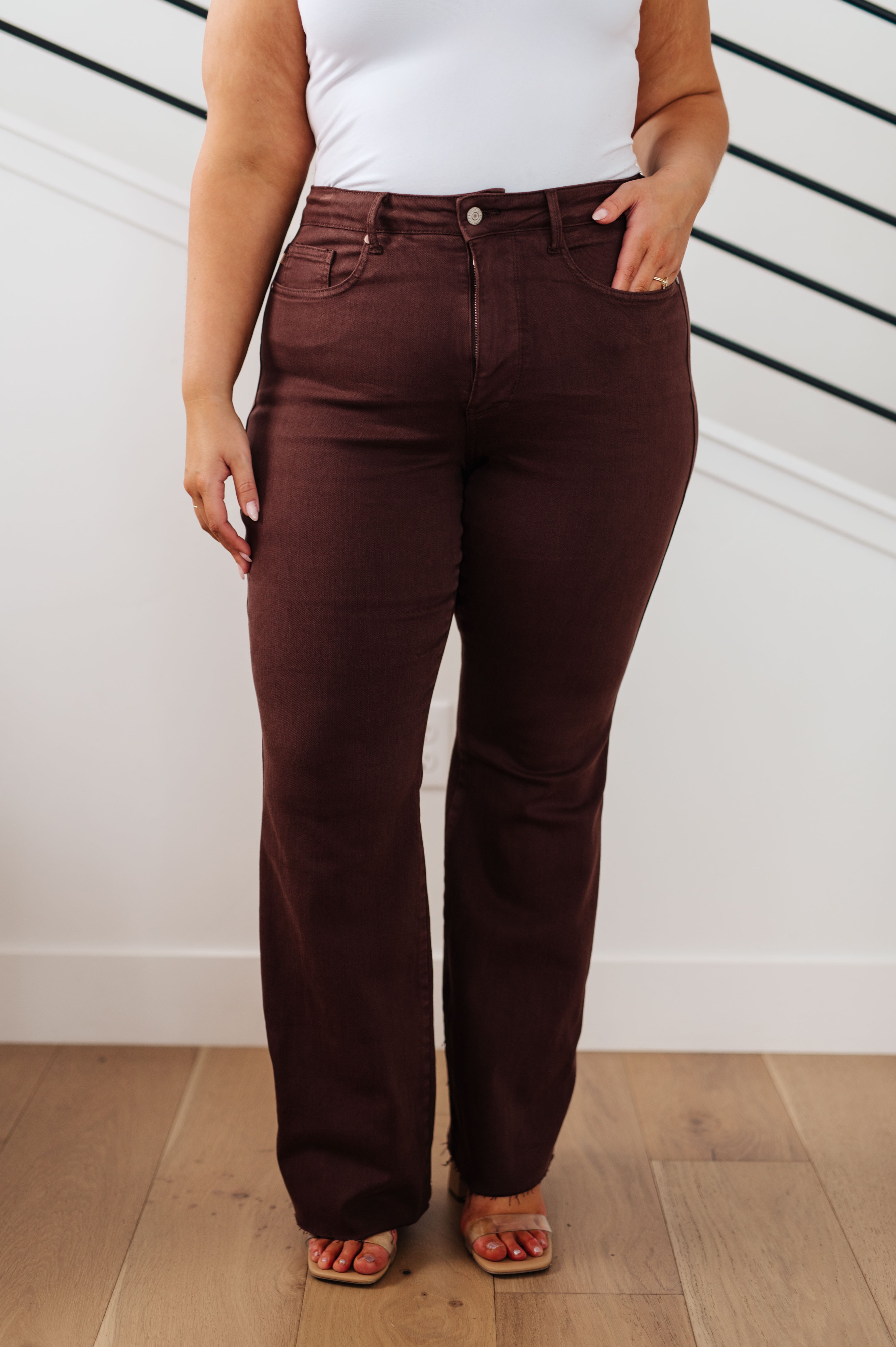 High Rise Tummy Control Flare Judy Blue Jeans in Espresso