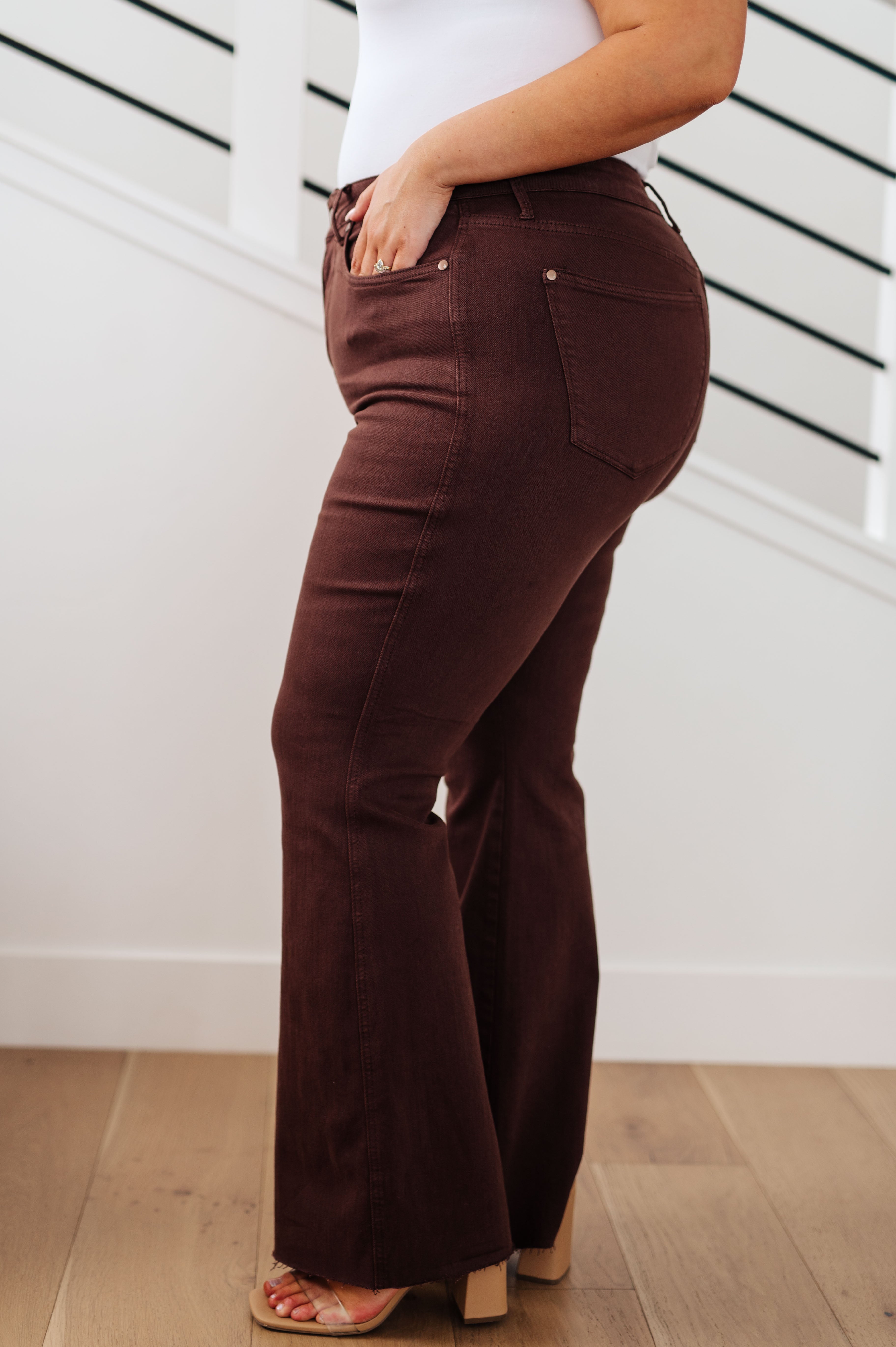 High Rise Tummy Control Flare Judy Blue Jeans in Espresso