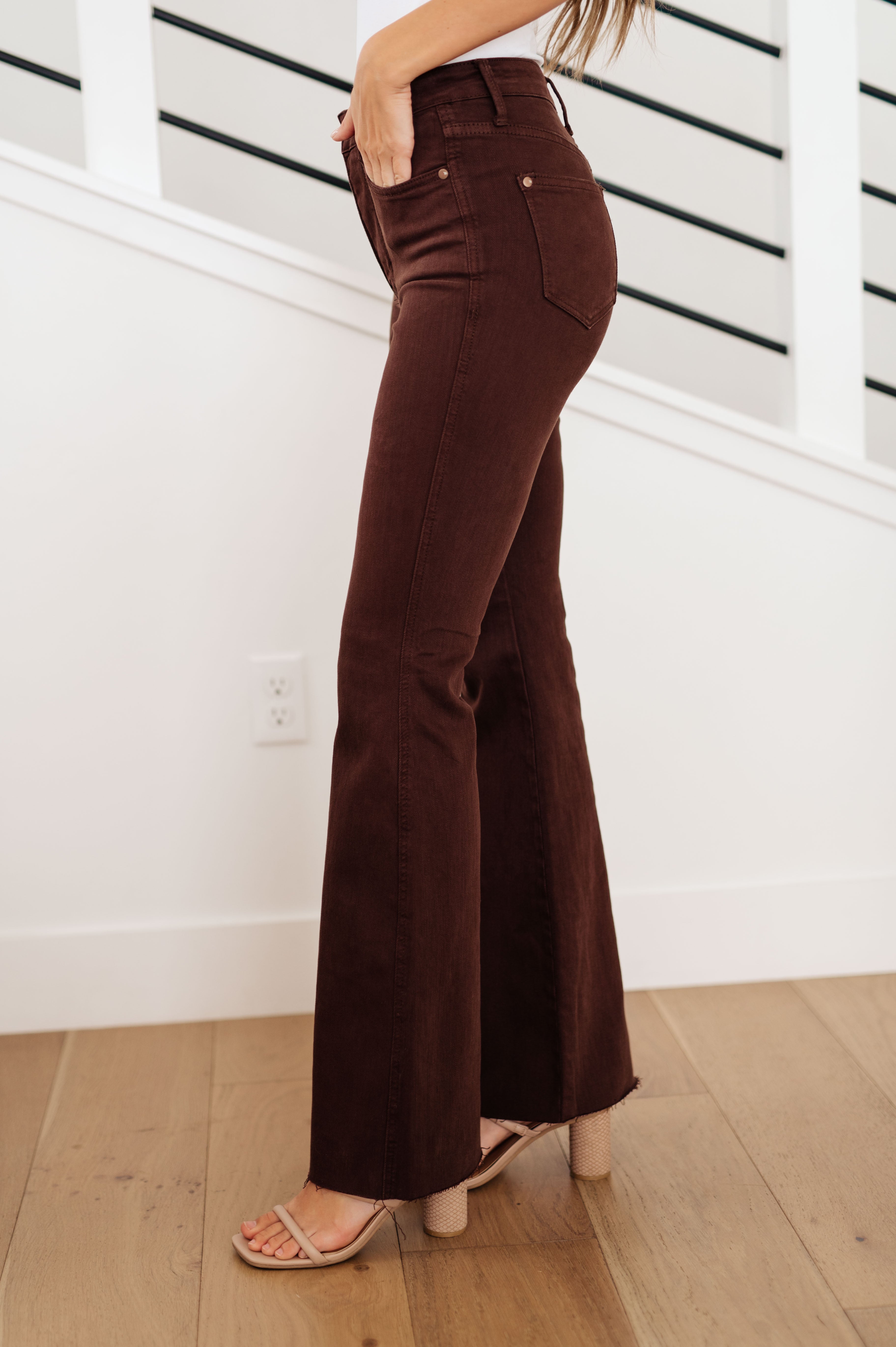High Rise Tummy Control Flare Judy Blue Jeans in Espresso