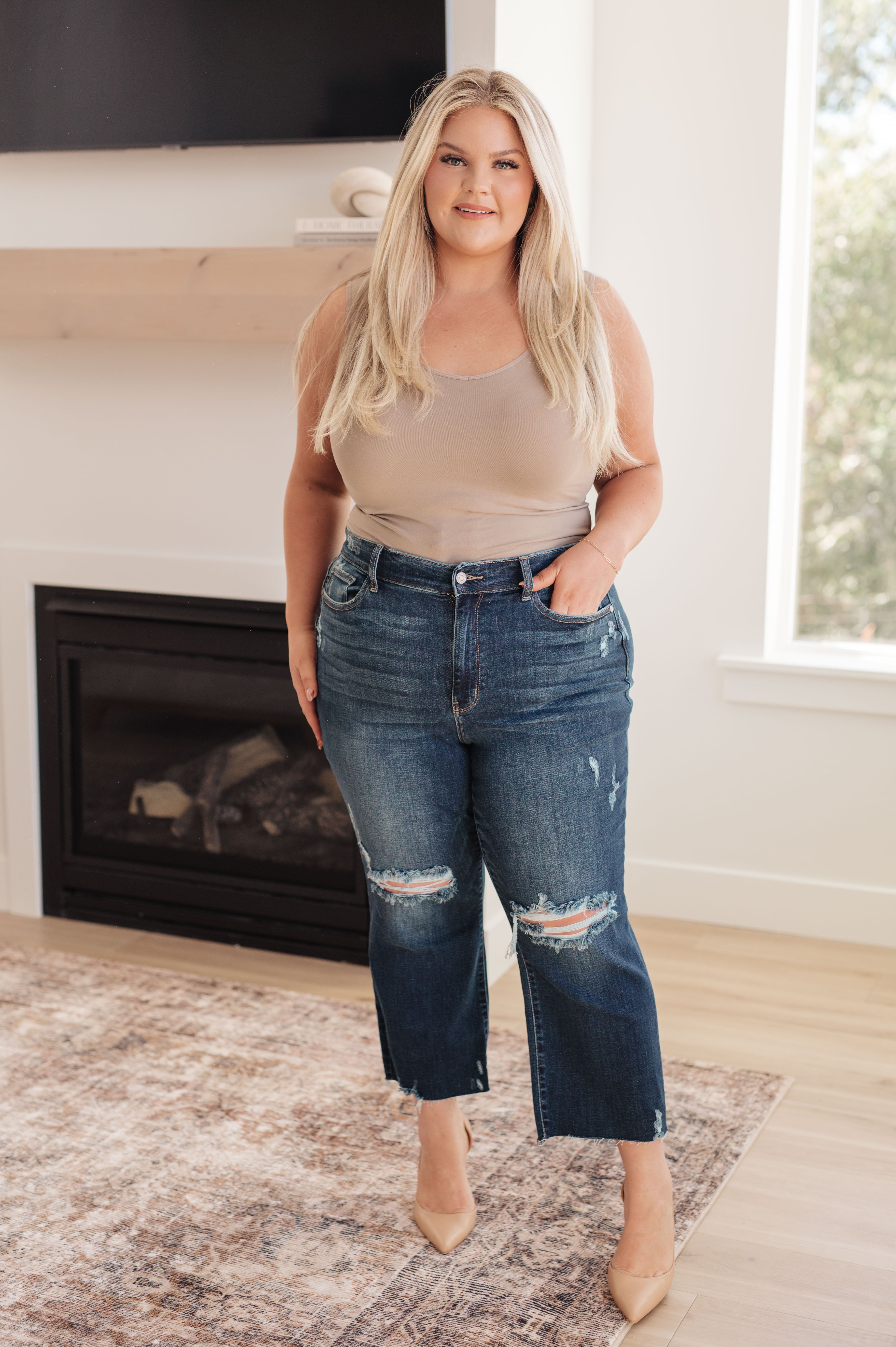 High Rise Distressed Wide Leg Crop Judy Blue Jeans