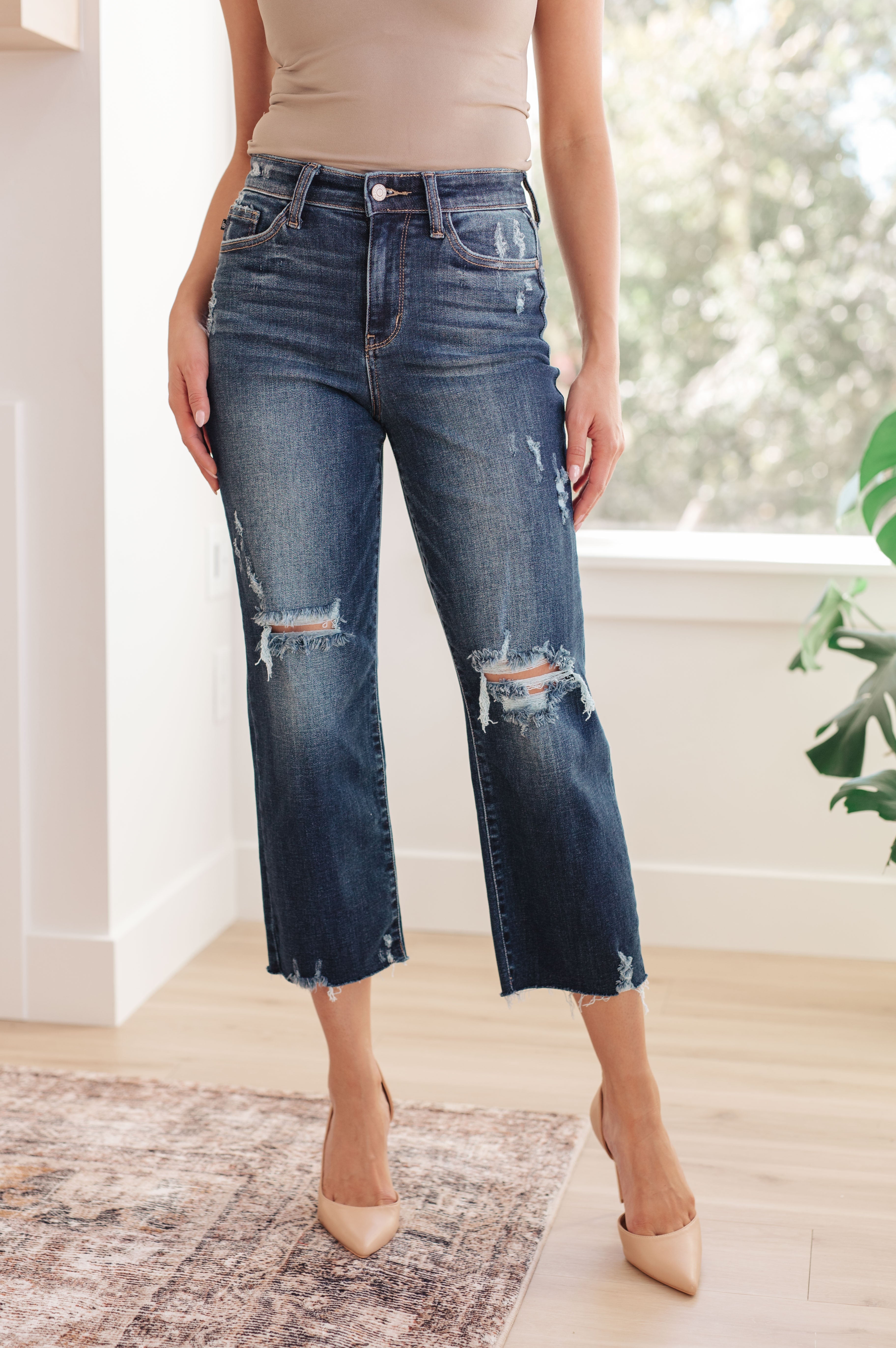 High Rise Distressed Wide Leg Crop Judy Blue Jeans
