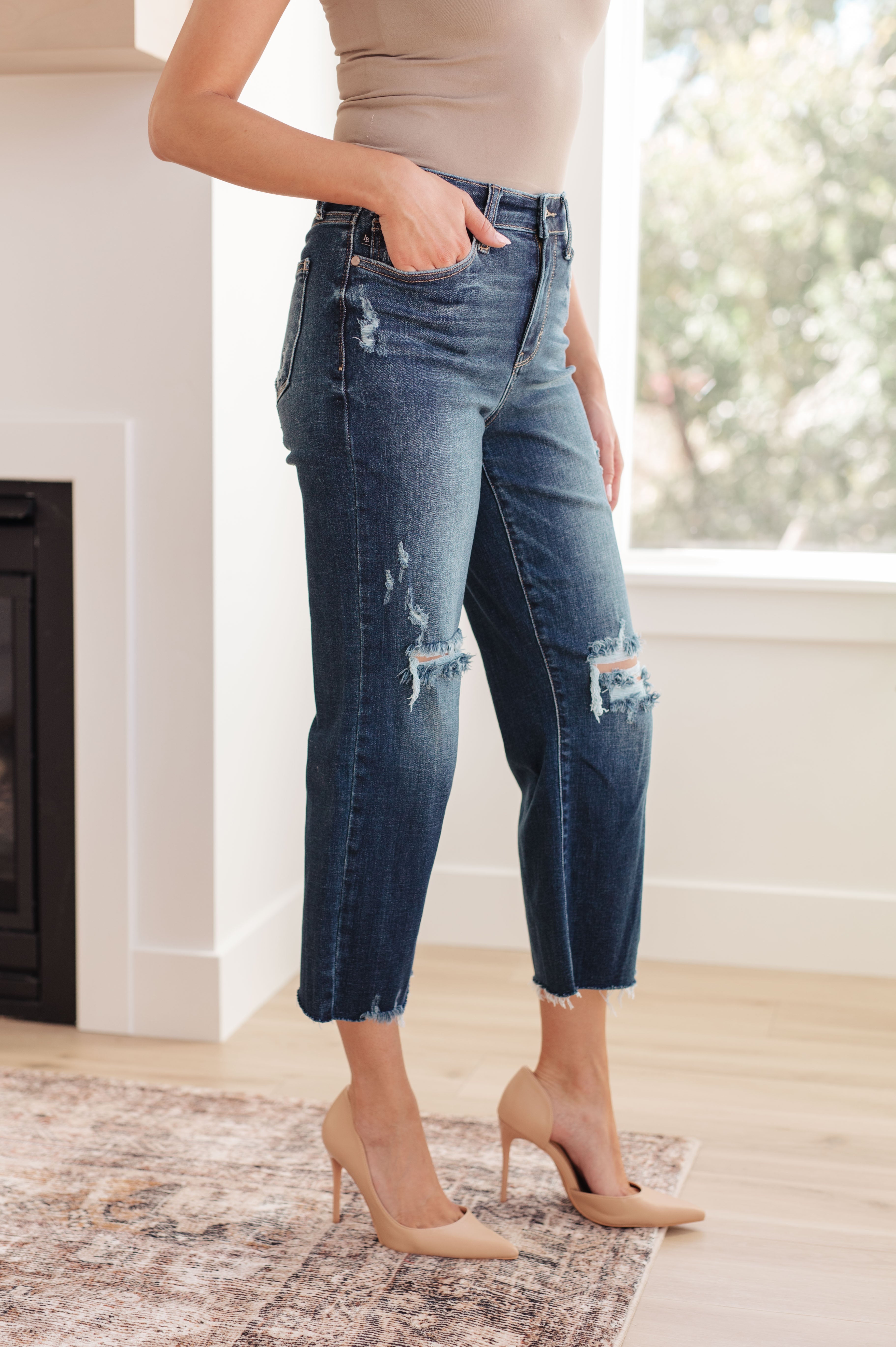 High Rise Distressed Wide Leg Crop Judy Blue Jeans