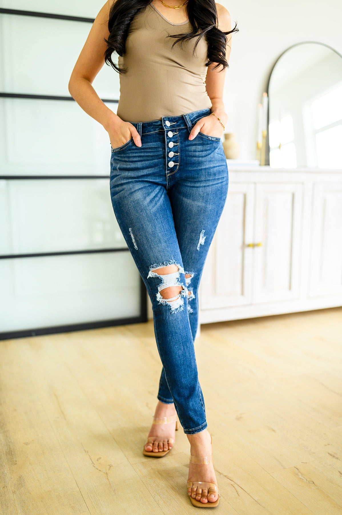 Hi-Rise Button Fly Cuffed Judy Blue Skinny
