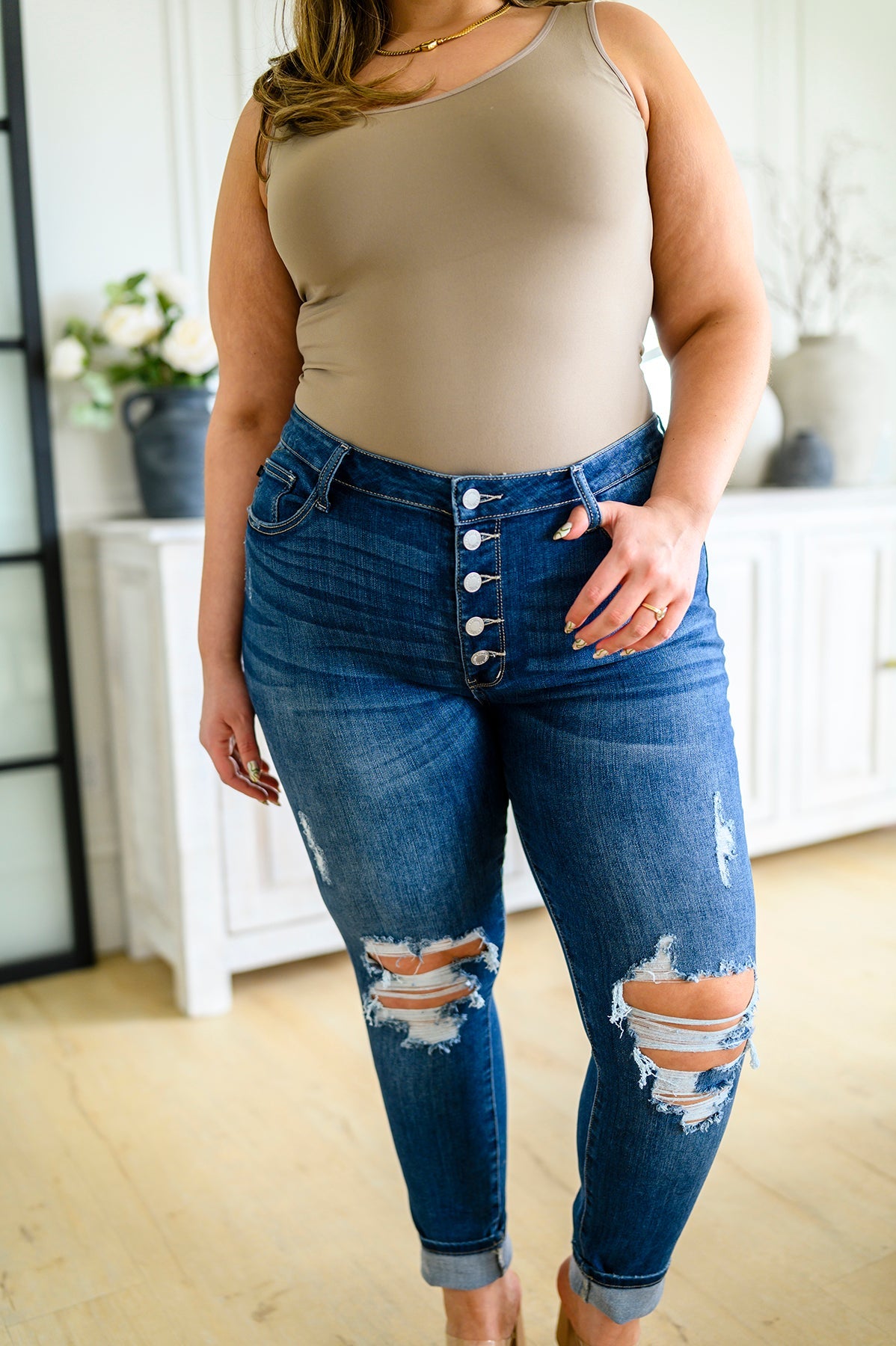 Hi-Rise Button Fly Cuffed Judy Blue Skinny