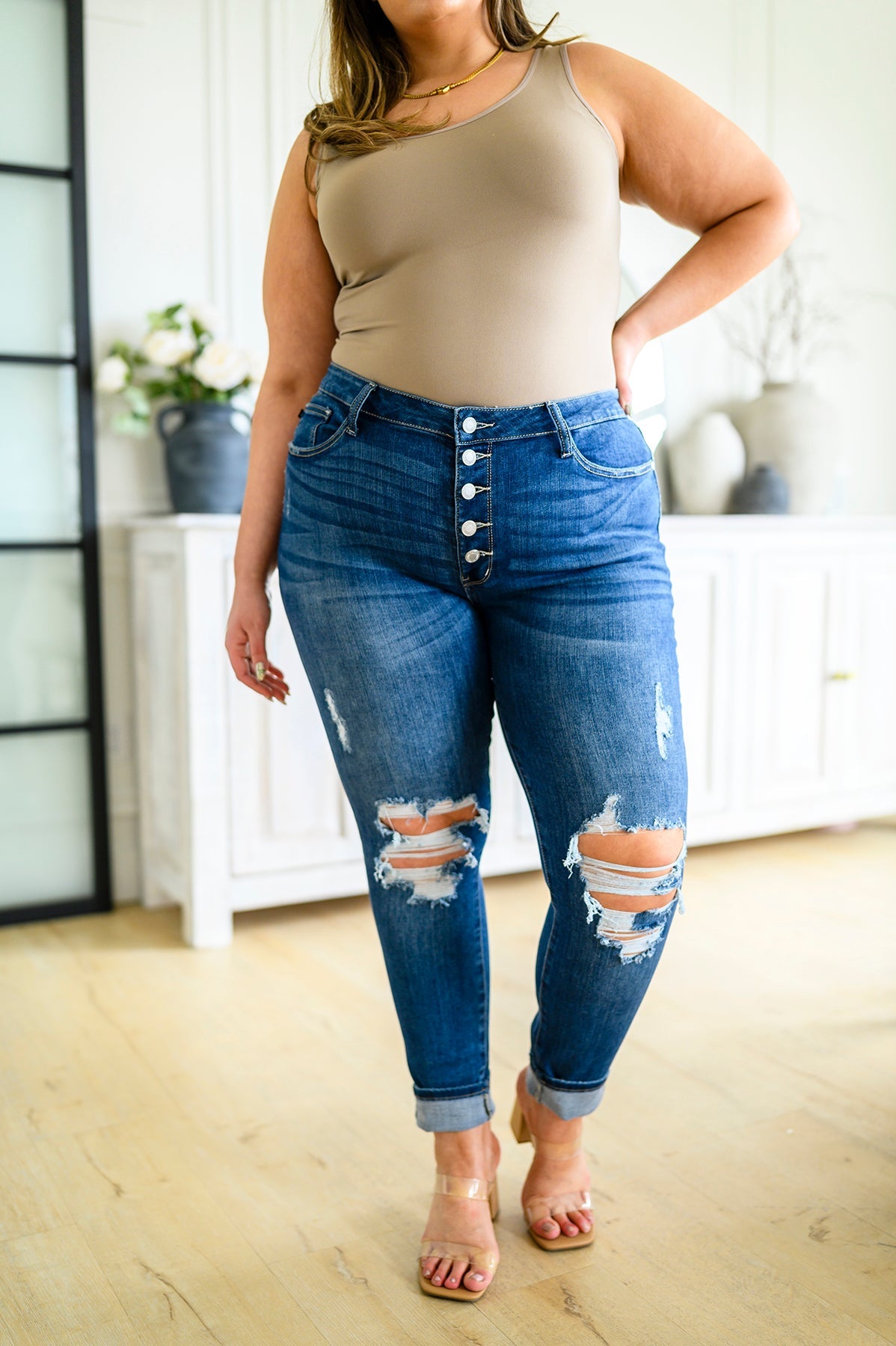 Hi-Rise Button Fly Cuffed Judy Blue Skinny