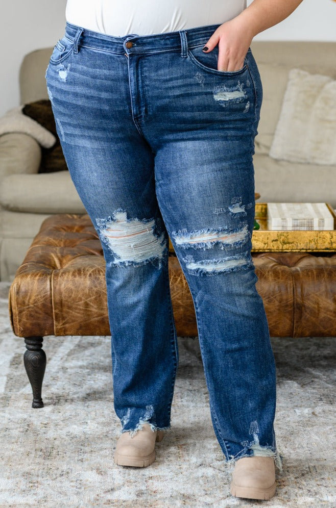High Contrast Slim Bootcut Destroyed Judy Blue Jeans
