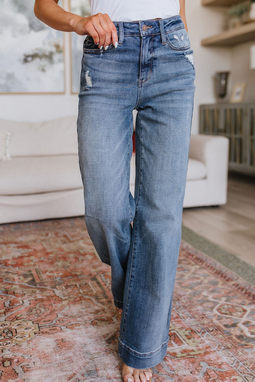 Katrina High Waist Distressed Denim Judy Blue Flare Trousers