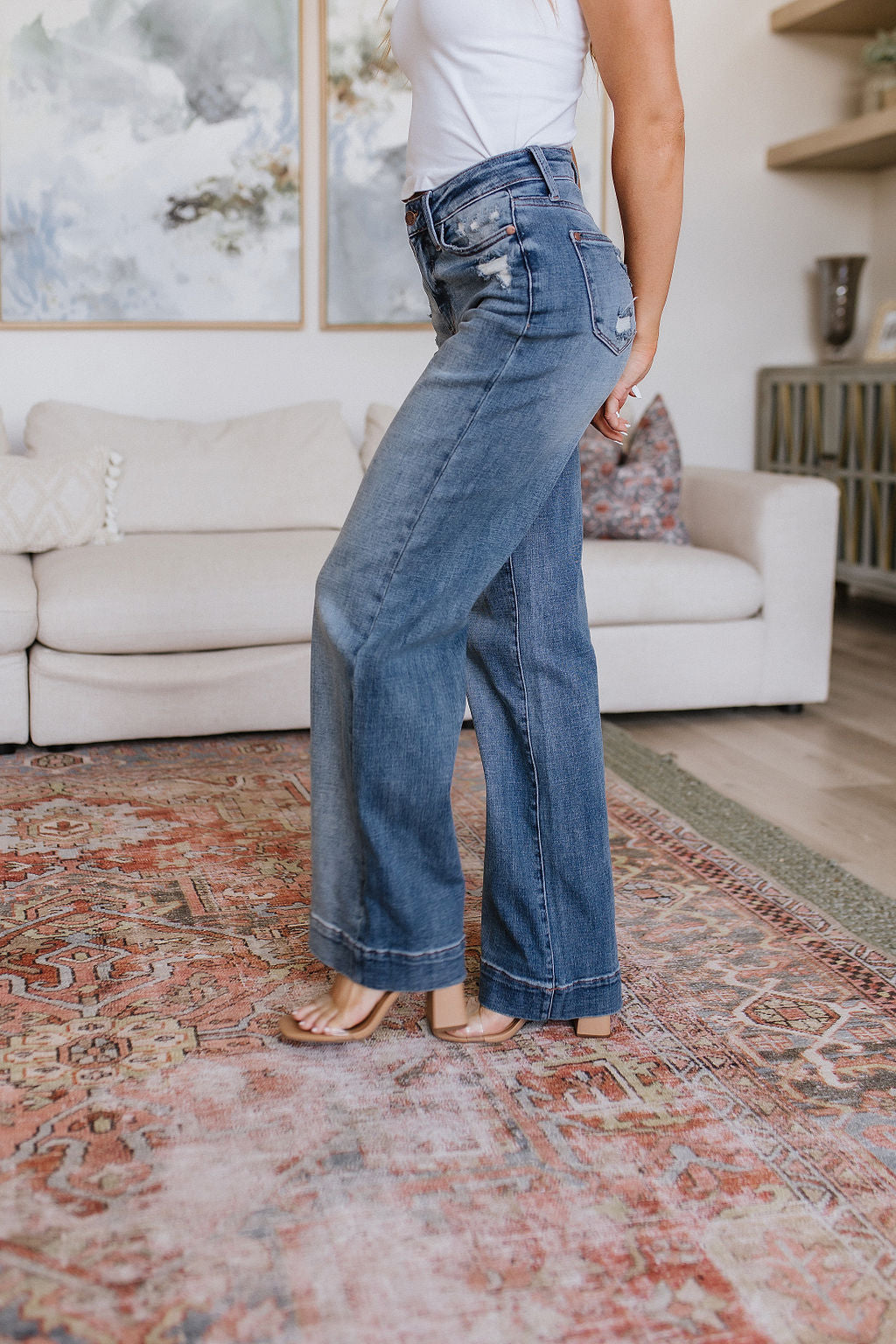 Katrina High Waist Distressed Denim Judy Blue Flare Trousers