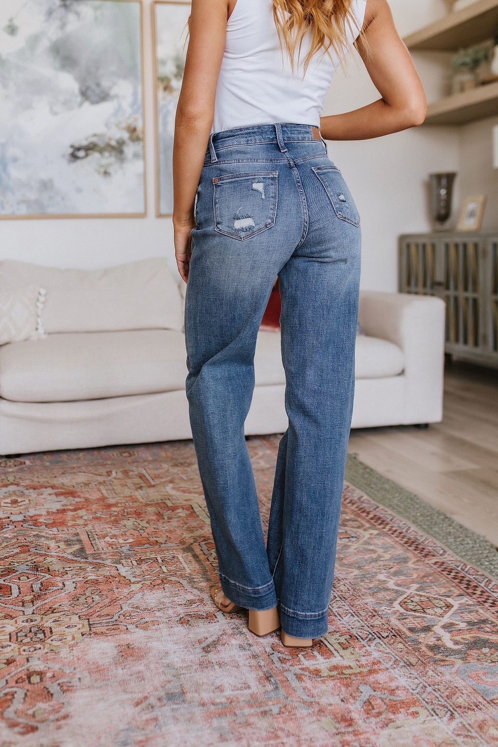 Katrina High Waist Distressed Denim Judy Blue Flare Trousers