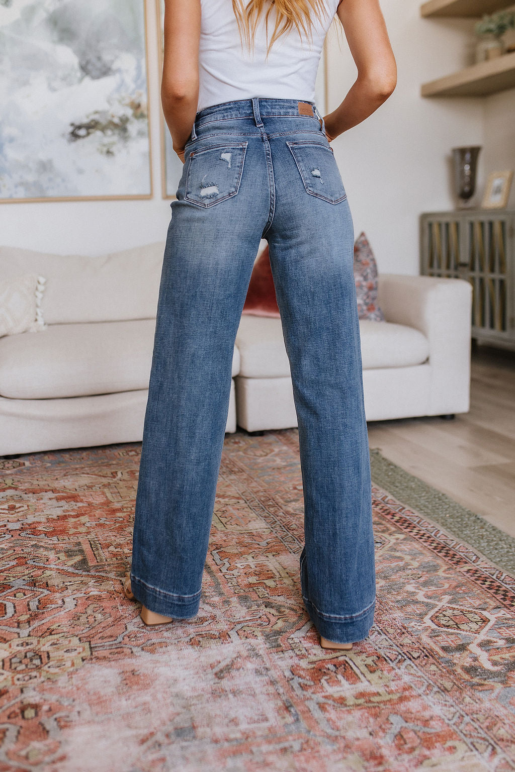 Katrina High Waist Distressed Denim Judy Blue Flare Trousers