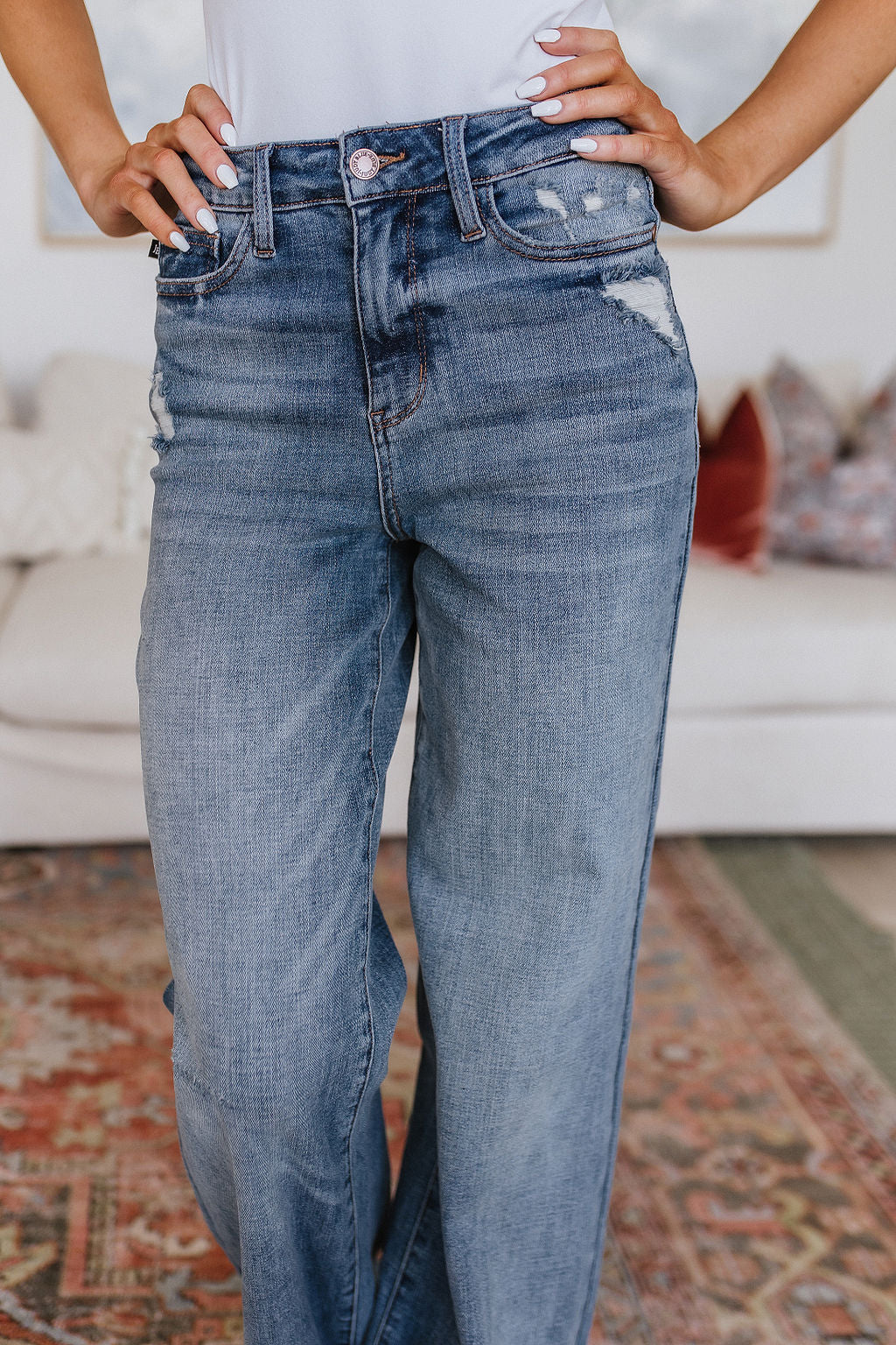 Katrina High Waist Distressed Denim Judy Blue Flare Trousers