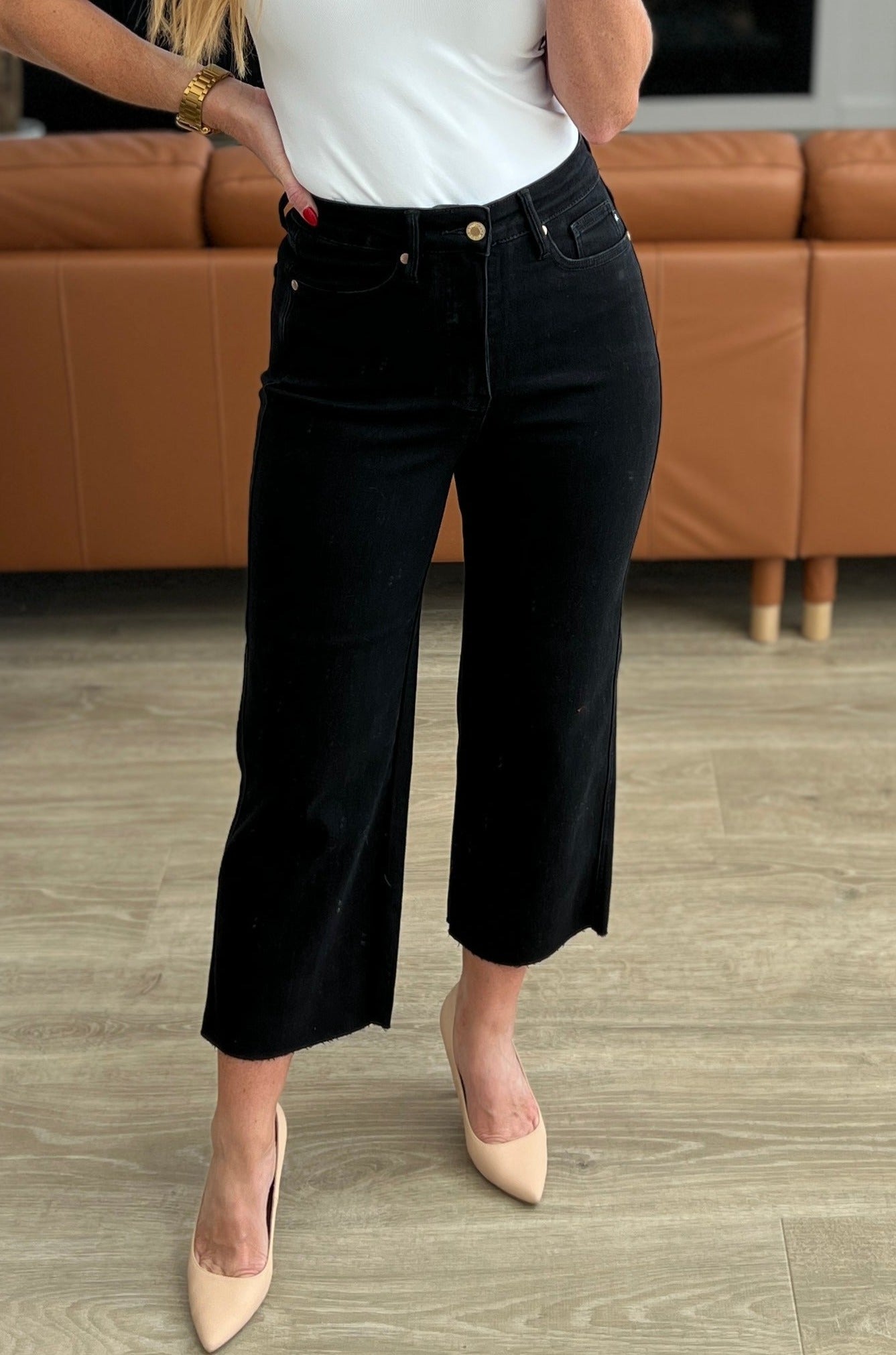 High Rise Tummy Control Wide Leg Crop Judy Blue Jeans in Black