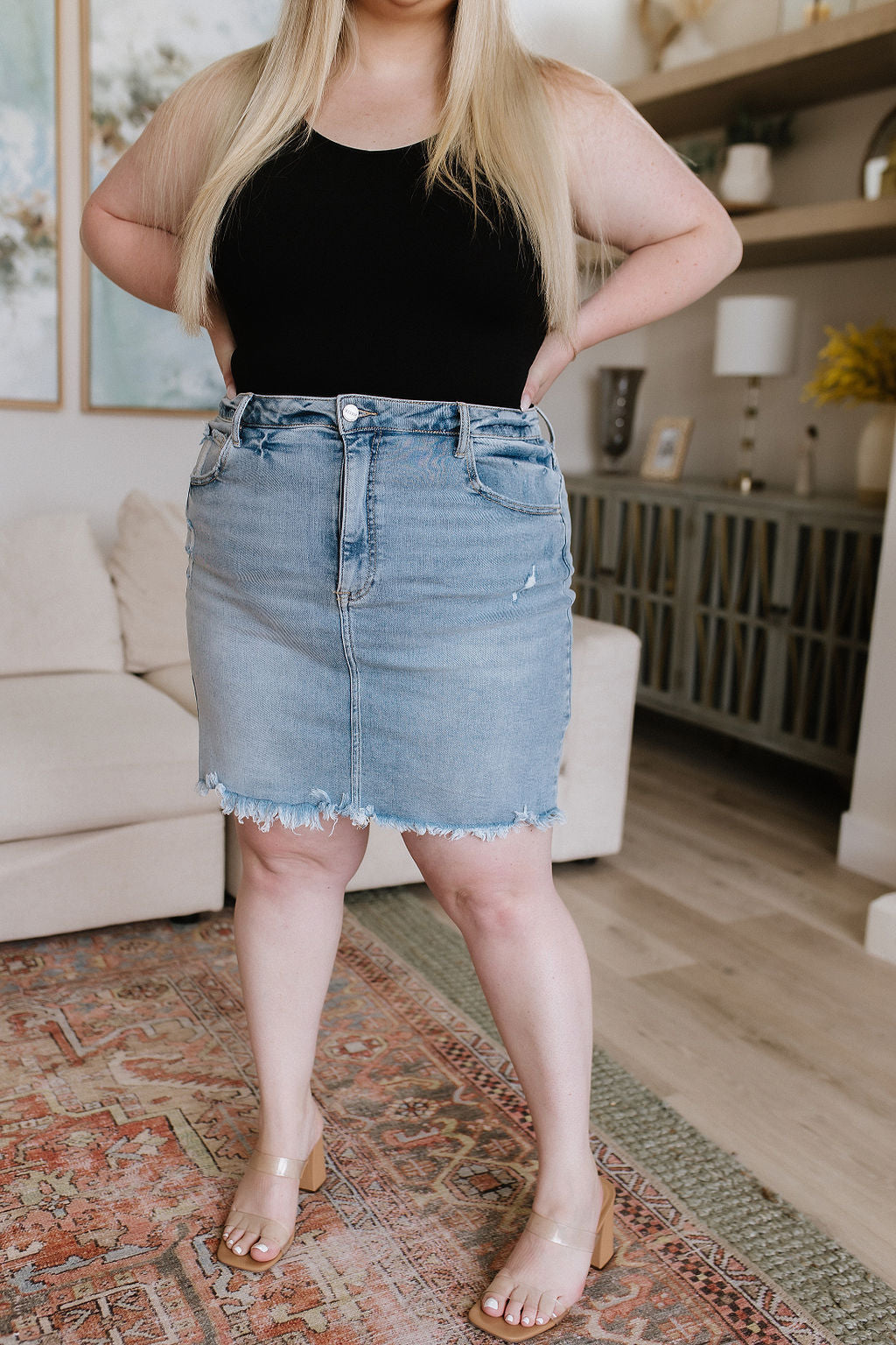 Stephanie Raw Hem Judy Blue Denim Skirt