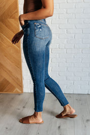 High Rise Tummy Control  Distressed Hem Skinny Judy Blue  Jeans