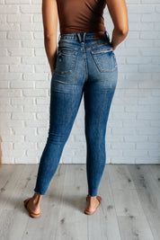 High Rise Tummy Control  Distressed Hem Skinny Judy Blue  Jeans