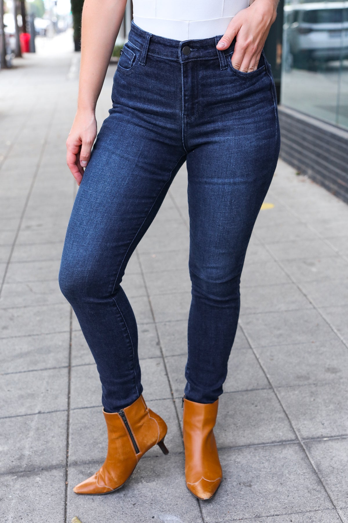 High Rise Dark Wash No Hole Skinny Judy Blue Jeans