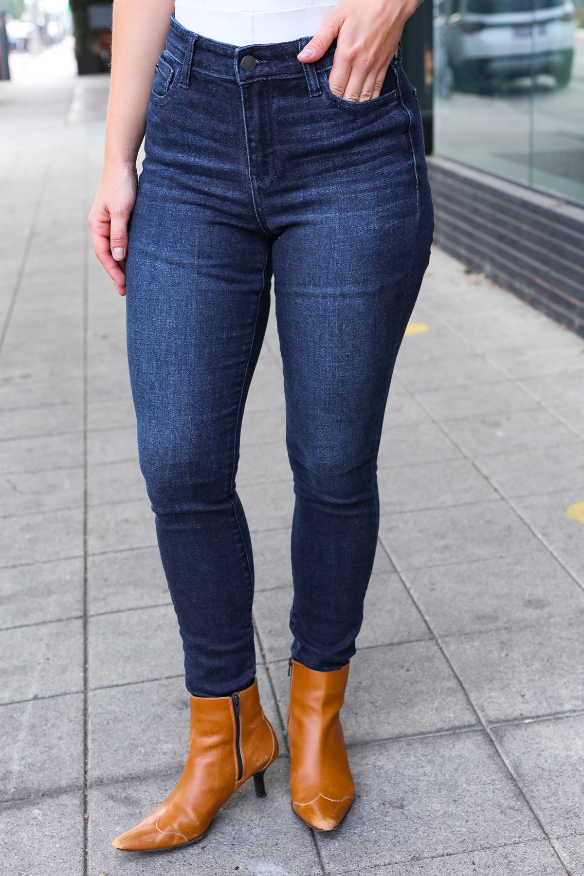 High Rise Dark Wash No Hole Skinny Judy Blue Jeans