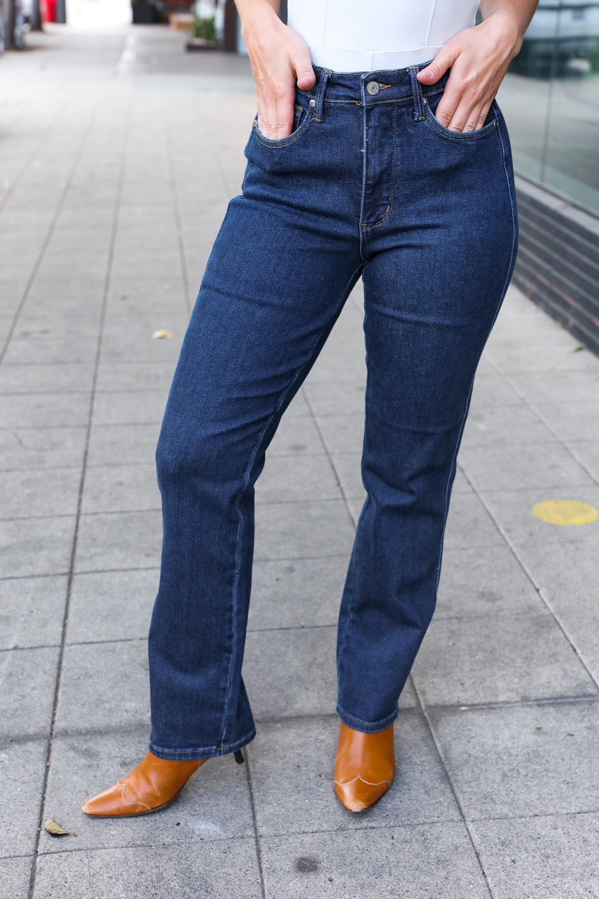 High Rise Dark Wash Straight Fit Judy Blue Jeans