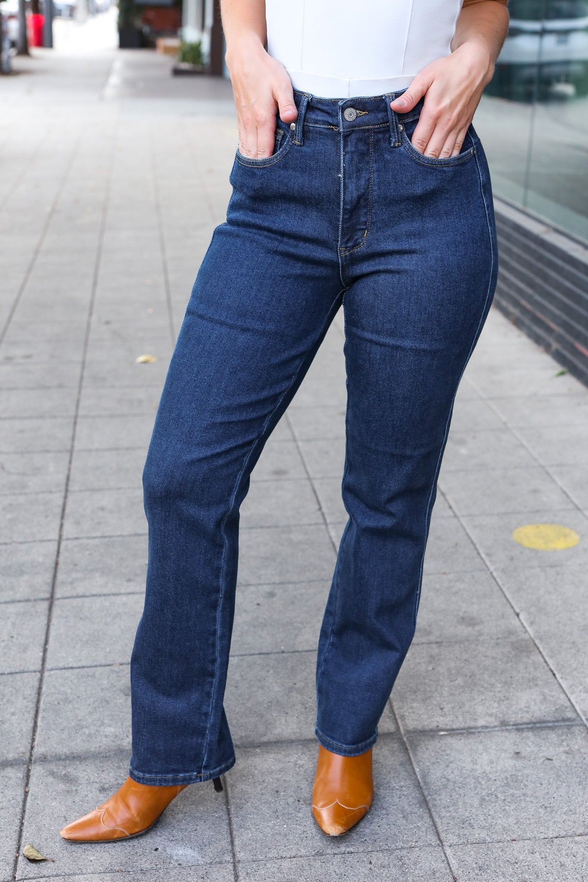 High Rise Dark Wash Straight Fit Judy Blue Jeans