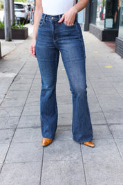 High Rise Dark Wash Back Pocket Detail Flare Judy Blue Jeans