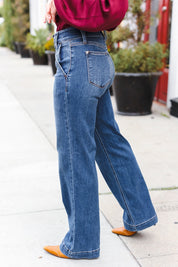 High Rise Double Button Crisscross Detail Wide Leg Judy Blue Jeans