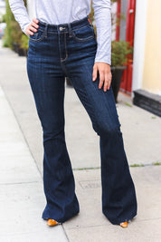 High Rise Dark Wash Raw Hem Flare Judy Blue Jeans