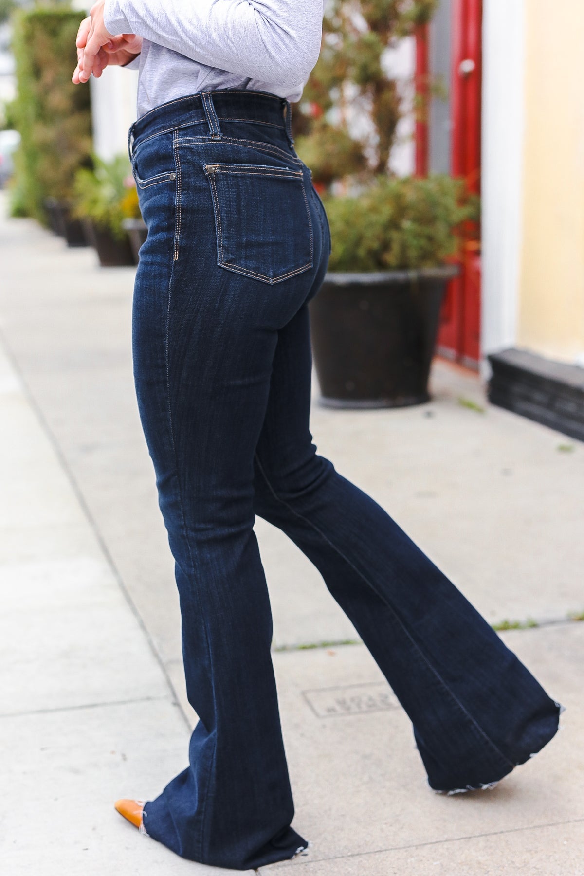 High Rise Dark Wash Raw Hem Flare Judy Blue Jeans