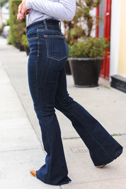 High Rise Dark Wash Raw Hem Flare Judy Blue Jeans