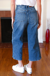 High Rise Medium Wash Braided Cropped Wide Leg Judy Blue Jeans