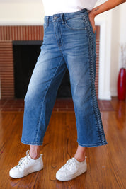 High Rise Medium Wash Braided Cropped Wide Leg Judy Blue Jeans