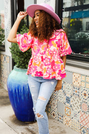 Floral Burst Pink & Yellow Frill Top