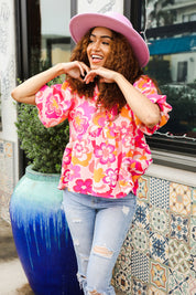 Floral Burst Pink & Yellow Frill Top